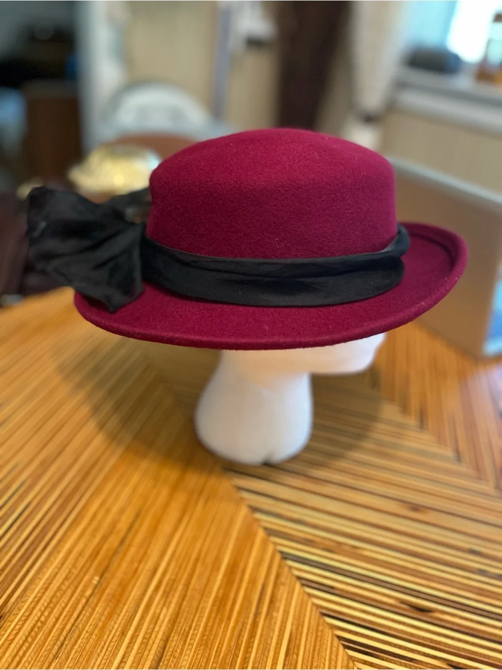 Vintage Arlin Women's 100% Wool Bow Trim Fedora Madeline Church Hat Fascinator